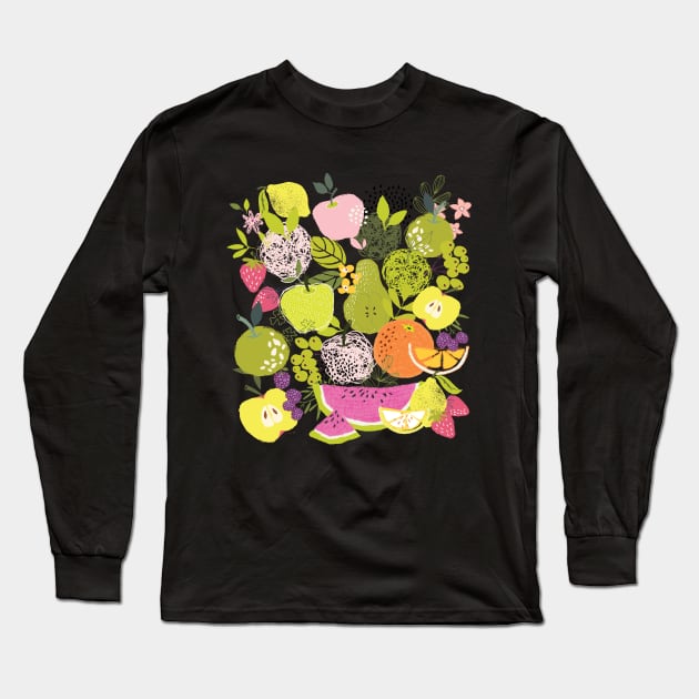 Collage of mixed fruit, fruit salad Long Sleeve T-Shirt by Country Gal